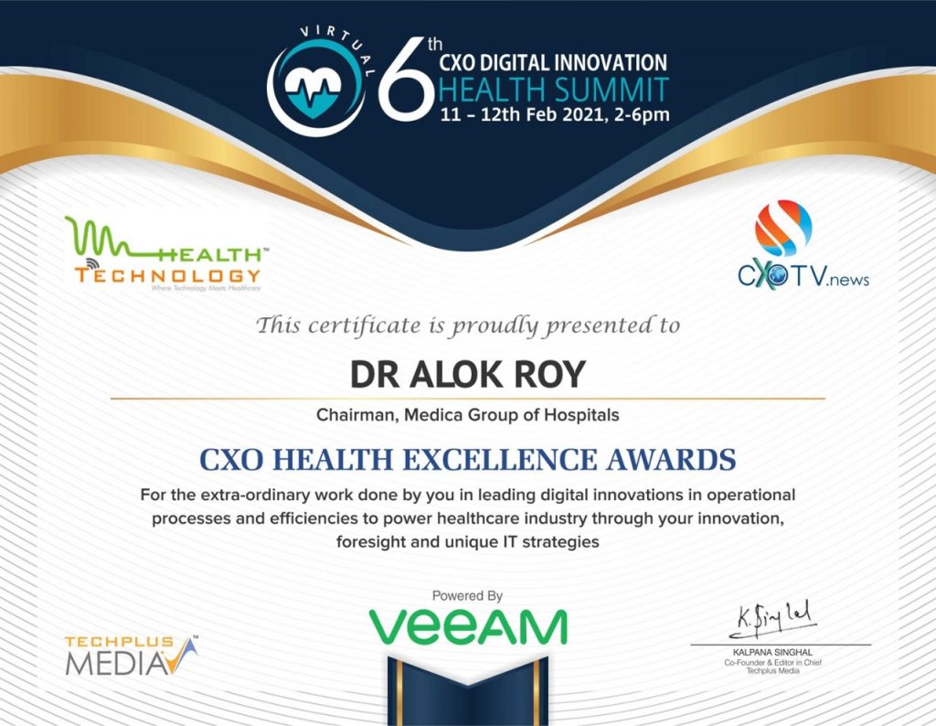 CXO Health Excellence Awards presented to Dr. Alok Roy